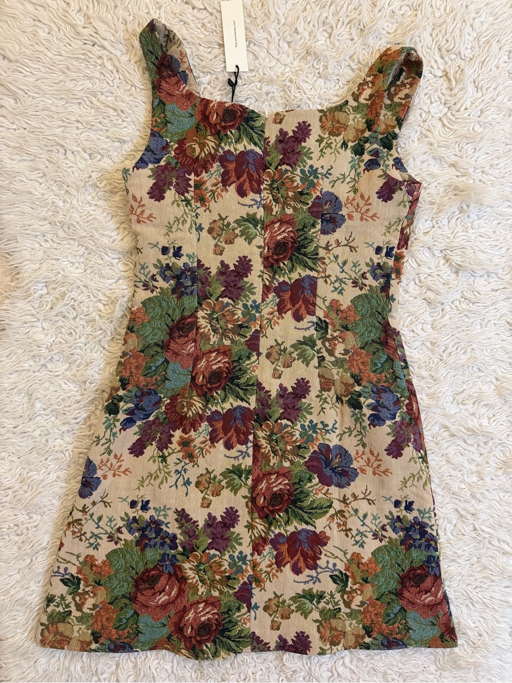 Commense Floral Square-Neck Mini Dress in Beige and Rose - Picture 6 of 9